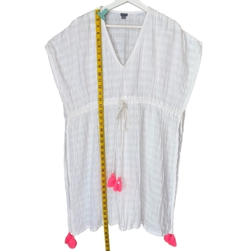 AERIE Coverup Beach Pool Oversized Drawstring Pink Tassels White Womens XS-S - Picture 7 of 12
